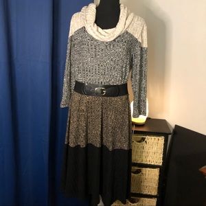 ROBBIE BEE Color Block Belted Sweater Dress NWT